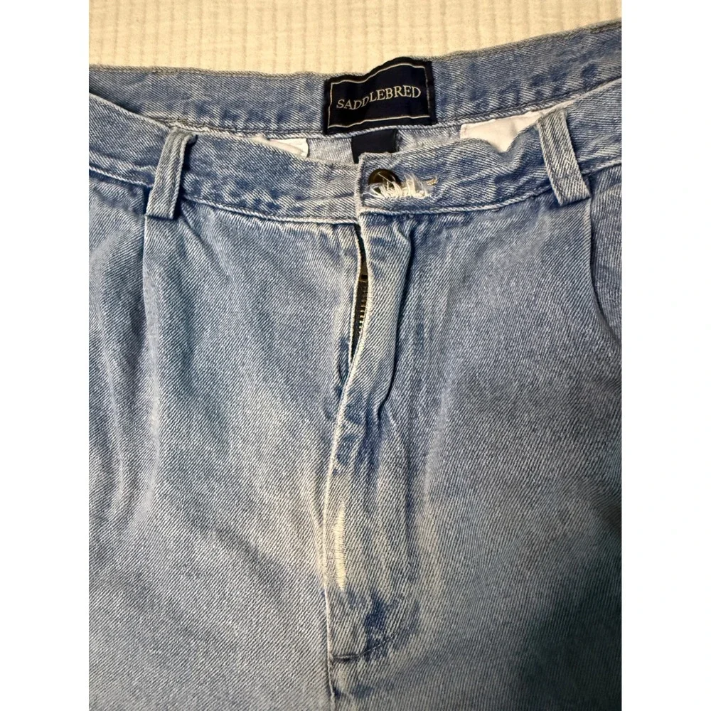 Saddlebred Vintage Denim Light Wash Pleated Front Relaxed Fit Short Size 36